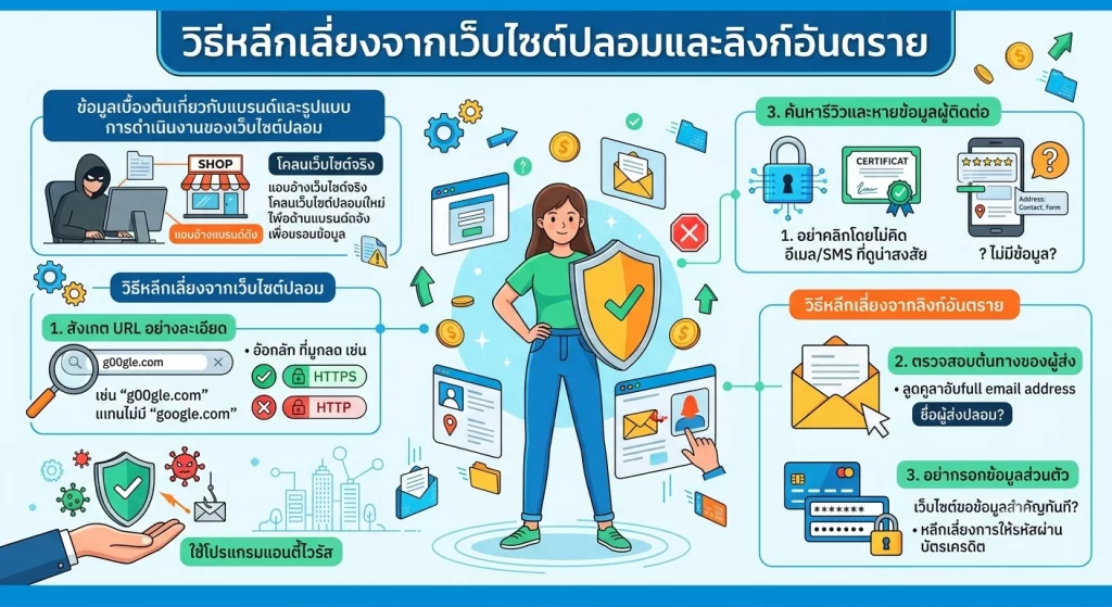 วิธีหลีกเลี่ยงจากเว็บไซต์ปลอมและลิงก์อันตราย